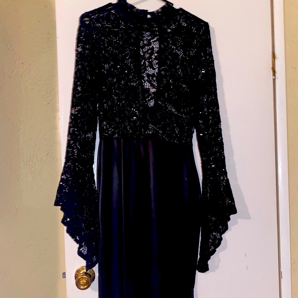 Large black lace & leather dress